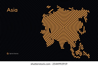 Mapa circular creativo del continente asiático. Serie de huellas dactilares en espiral