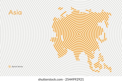 Mapa circular creativo del continente asiático. Serie de huellas dactilares en espiral