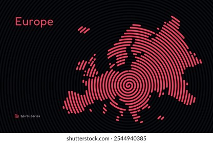 Mapa circular creativo de Europa. Serie de huellas dactilares en espiral	