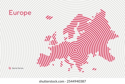 Mapa circular creativo de Europa. Serie de huellas dactilares en espiral	