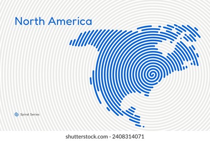 Mapa creativo del círculo de Norteamérica. Serie de huellas dactilares espirales	