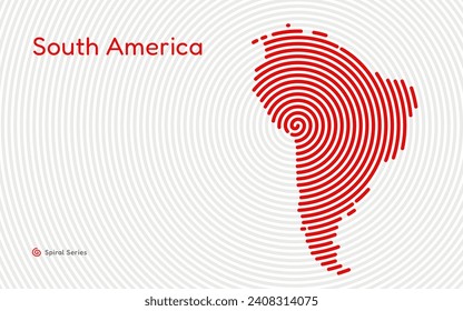 Mapa creativo del círculo de Sudamérica. Mapa político. Serie de huellas dactilares espirales	