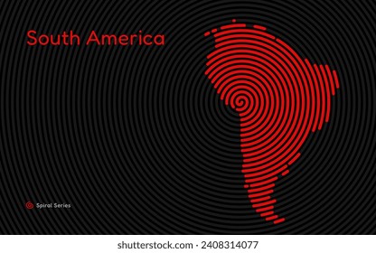 Mapa creativo del círculo de Sudamérica. Mapa político. Serie de huellas dactilares espirales	