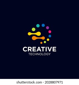 Creative Circle Tech logo template, Advanced analysis data base Logo symbol. Development of artificial intelligence sign. Abstract innovative high tech logo template. Colorful round