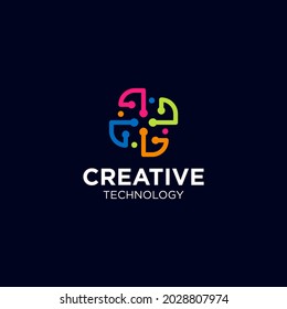 Creative Circle Tech logo template, Advanced analysis data base Logo symbol. Development of artificial intelligence sign. Abstract innovative high tech logo template. Colorful round