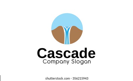 Creative Circle Waterfall Peak Logo Design Illustration