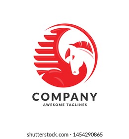 creative circle winged Pegasus logo vector illustration