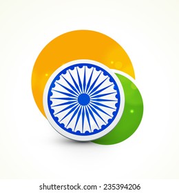 Kreative Kreise in Safran und grüner Farbe mit Ashoka Wheel für die Indische Republik Tag Feier auf weißem Hintergrund.