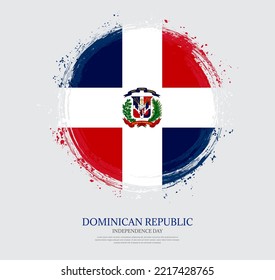 Creative circular grungy shape brush stroke flag of Dominican Republic on a solid background