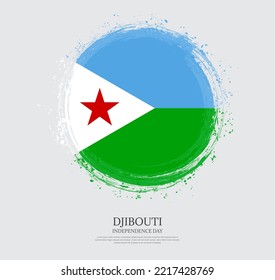 Creative circular grungy shape brush stroke flag of Djibouti on a solid background