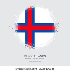 Creative circular grungy shape brush stroke flag of Faroe Islands on a solid background