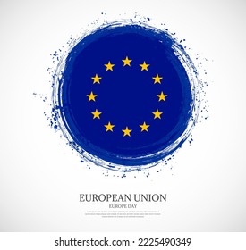 Creative circular grungy shape brush stroke flag of European Union on a solid background