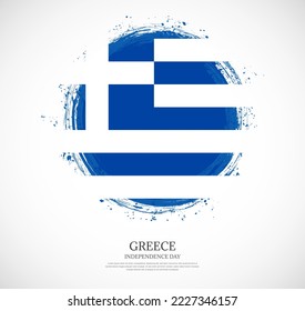 Creative circular grungy shape brush stroke flag of Greece on a solid background