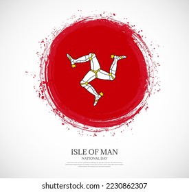 Creative circular grungy shape brush stroke flag of Isle of Man on a solid background