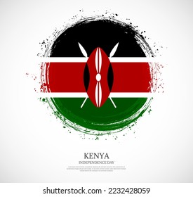 Creative circular grungy shape brush stroke flag of Kenya on a solid background