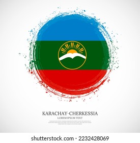 Creative circular grungy shape brush stroke flag of Karachay-Cherkessia on a solid background