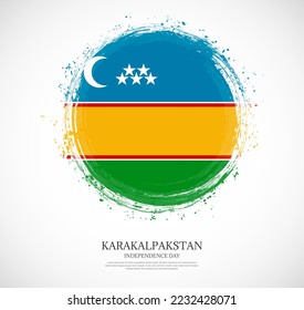 Bandera de pincel con forma circular de forma creativa de brocha de Karakalpakstan en un fondo sólido