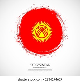Creative circular grungy shape brush stroke flag of Kyrgyzstan on a solid background