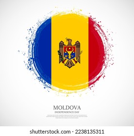 Creative circular grungy shape brush stroke flag of Moldova on a solid background