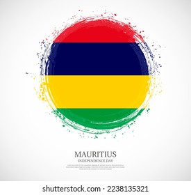 Creative circular grungy shape brush stroke flag of Mauritius on a solid background