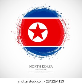 Creative circular grungy shape brush stroke flag of North Korea on a solid background