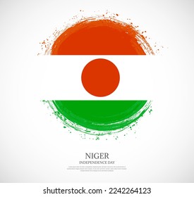 Creative circular grungy shape brush stroke flag of Niger on a solid background