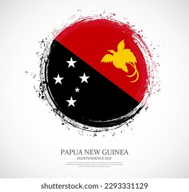 Bandera de pincel de pincel de forma circular creativa de Papúa Nueva Guinea sobre un fondo sólido