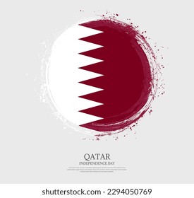 Creative circular grungy shape brush stroke flag of Qatar on a solid background