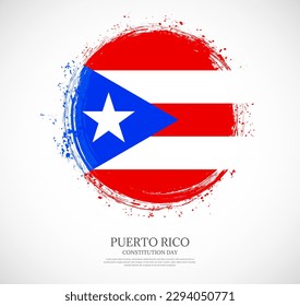 Creative circular grungy shape brush stroke flag of Puerto Rico on a solid background