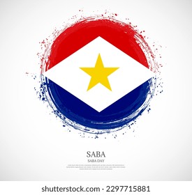 Creative circular grungy shape brush stroke flag of Saba on a solid background