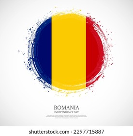 Creative circular grungy shape brush stroke flag of Romania on a solid background