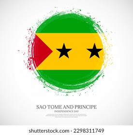 Creative circular grungy shape brush stroke flag of Sao Tome and Principe on a solid background