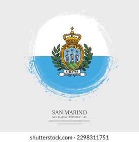 Creative circular grungy shape brush stroke flag of San Marino on a solid background