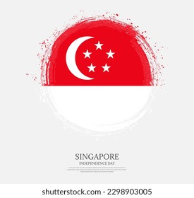 Creative circular grungy shape brush stroke flag of Singapore on a solid background