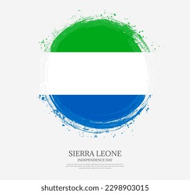 Creative circular grungy shape brush stroke flag of Sierra Leone on a solid background