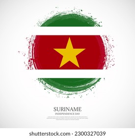 Creative circular grungy shape brush stroke flag of Suriname on a solid background