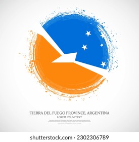 Creative circular grungy shape brush stroke flag of Tierra del Fuego Province, Argentina on a solid background