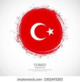 Bandera del trazo del pincel de forma circular creativa de Turquía sobre un fondo sólido