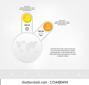 Creative circular infographics with 2 steps, parts, labels. Vector design template. Can be used for diagram, business, web, workflow layout, presentations, flow chart, timeline, content. Step by step