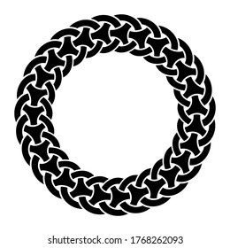Ornamento circular entrelazado creativo. Patrón redondo abstracto, marco. Elegante ornamento redondo aislado de fondo blanco. Plantilla para tarjeta de saludo, invitación. Ilustración monocroma vectorial.