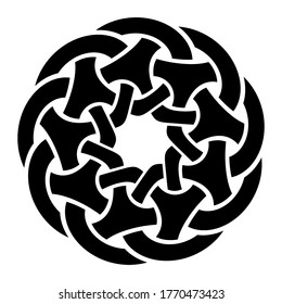 Ornamento circular entrelazado creativo. Patrón redondeado abstracto. Elegante ornamento redondo aislado de fondo blanco. Plantilla para tarjeta de saludo, invitación. Ilustración monocroma vectorial.