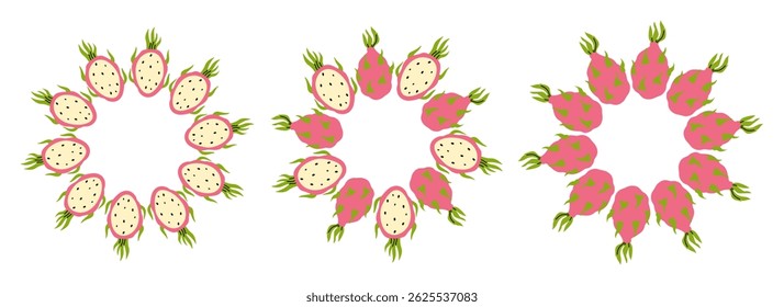 Creative circular pattern design featuring colorful dragon fruits arranged artistically