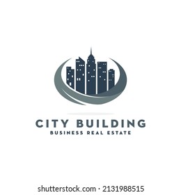 creative city building logo design, silhouette urban city vector template, business real estate and consulting logo, skyline icon, building construction