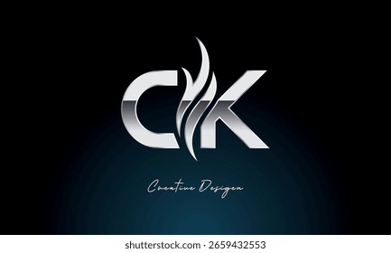 Creativo CK Letter Flame Logo Bold Metallic Monograma con Símbolo de Fuego para Premium Chrome Branding e Identidad Visual