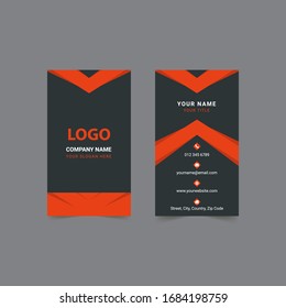 Creative and Clean Abstract Double-sided Business Card Template. Orange and Black Colors. Flat Design, Vector Illustration and Stationery Design