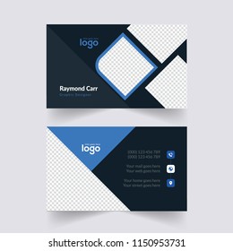 Creative and Clean Blue and Black Color Business Card Template. Flat Design Vector Illustration. Stationery Design