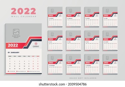 Plantilla de diseño de calendario de pared Creative Clean Business 2022 con color rojo