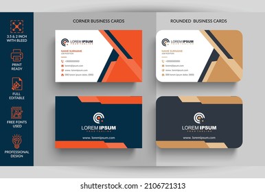 Creative and Clean Business Card Template Flat Style Vector Illustration. Stationery Design. 2 Color Combinations. Print Template