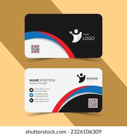 Plantilla de tarjeta de visita creativa y limpia. Colores negros y rojos con bromas y fondo