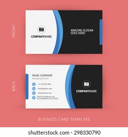 Creative And Clean Business Card Template. Black And Blue Colors